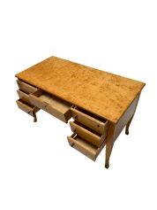 Art Deco Desk in Birdseye Maple, Swedish Design, 1940s, 7 Drawers